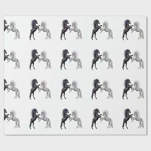 Zwart en een wit paard dat vecht cadeaupapier (Vlak)