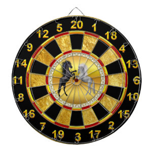 Zwart en een wit paard dat vecht dartbord