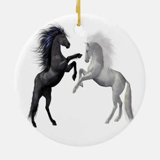 Zwart en een wit paard dat vecht keramisch ornament (Achterkant)
