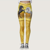 Zwart en een wit paard dat vecht leggings (Voorkant)
