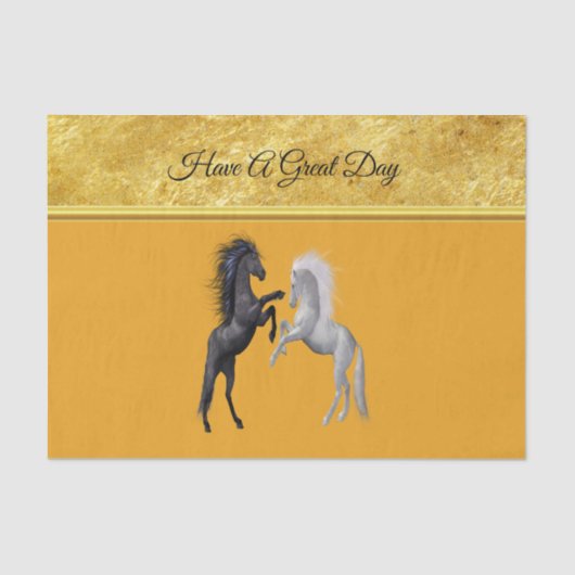 Zwart en een wit paard dat vecht tissuepapier (Voorkant)