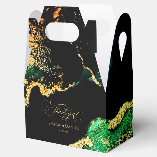 Zwart en Emerald Groen Bruiloft Bedankdoosjes (Geopend)