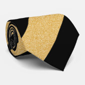 Zwart en Faux Glitter Gold Diagonal Stripes Stropd Stropdas (Opgerold)