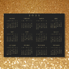 Zwart en Faux Gold 2025 Magnetische kalender Kaart