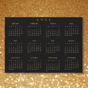 Zwart en Faux Gold 2025 Magnetische kalender Kaart