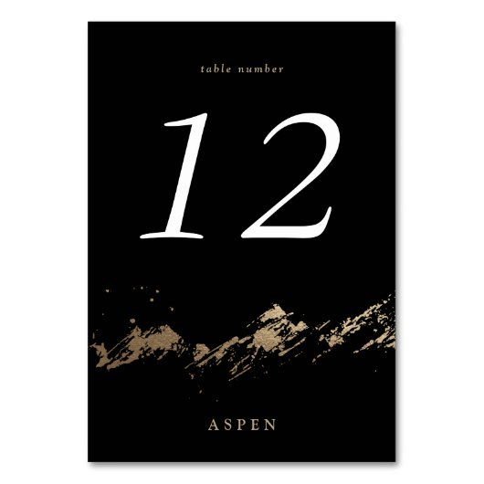 Zwart en Faux Gold Foil Mountains Tafel Kaart (Achterkant)