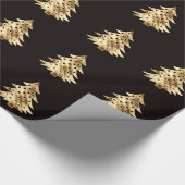 Zwart en Faux Gold Folie Kerstboom Patroon Cadeaupapier (Hoek)