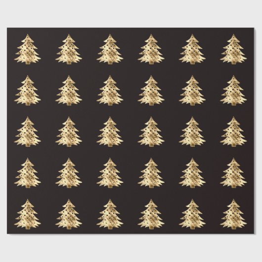 Zwart en Faux Gold Folie Kerstboom Patroon Cadeaupapier (Vlak)
