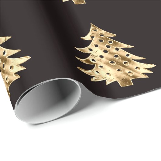 Zwart en Faux Gold Folie Kerstboom Patroon Cadeaupapier (Rol Hoek)