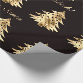 Zwart en Faux Gold Folie Kerstboom Patroon Cadeaupapier (Hoek)