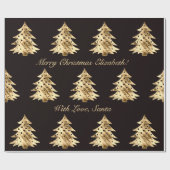 Zwart en Faux Gold Folie Kerstboom Patroon Cadeaupapier (Vlak)