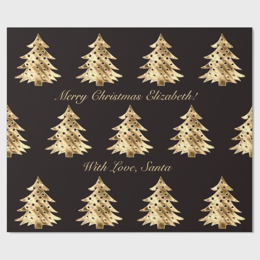 Zwart en Faux Gold Folie Kerstboom Patroon Cadeaupapier (Vlak)