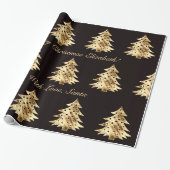 Zwart en Faux Gold Folie Kerstboom Patroon Cadeaupapier (Uitgerold)