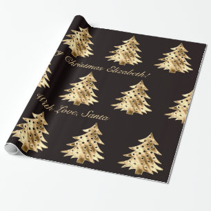 Zwart en Faux Gold Folie Kerstboom Patroon Cadeaupapier
