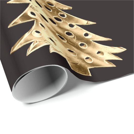 Zwart en Faux Gold Folie Kerstboom Patroon Cadeaupapier (Rol Hoek)