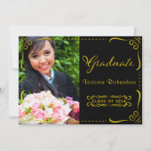 Zwart en Faux Gold fotoklasse van 2024 Afstuderen Kaart (Voorkant)