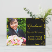 Zwart en Faux Gold fotoklasse van 2024 Afstuderen Kaart (Staand voorkant)