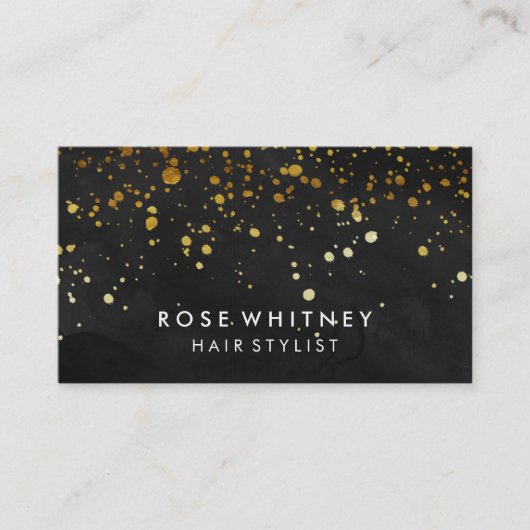 Zwart en Faux Gold Glitter Creative Visitekaartje (Voorkant)