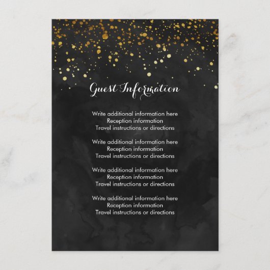 Zwart en Faux Gold Glitter Informatiekaartje (Voorkant)