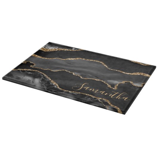 Zwart en Faux Gold Glitter Marble Agate Snijplank (Hoek)