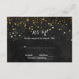 Zwart en Faux Gold Glitter RSVP Kaartje