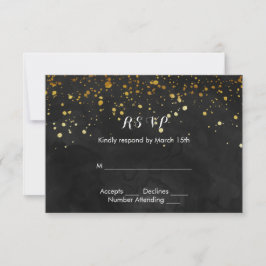 Zwart en Faux Gold Glitter RSVP Kaartje