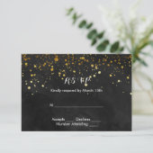 Zwart en Faux Gold Glitter RSVP Kaartje (Staand voorkant)