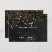 Zwart en Faux Gold Glitter RSVP Kaartje (Voorkant / Achterkant)