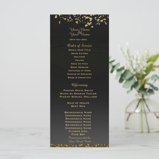 Zwart en Faux Gold Glitter Trouwprogramma (Staand voorkant)