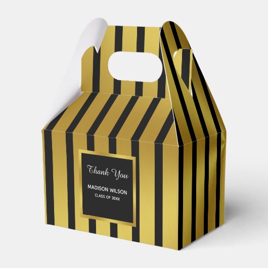 Zwart en Faux Gold Graduation Party Dank je Bedankdoosjes (Achterkant)