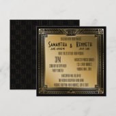 Zwart en Faux Gold Great Gatsby Geometric Wedding Kaart (Voorkant / Achterkant)