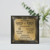 Zwart en Faux Gold Great Gatsby Geometric Wedding Kaart (Staand voorkant)