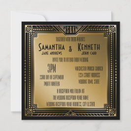 Zwart en Faux Gold Great Gatsby Geometric Wedding Kaart