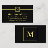 Zwart en Faux Gold Monogram Moving Announge Informatiekaartje (Voorkant / Achterkant)