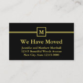 Zwart en Faux Gold Monogram Moving Announge Informatiekaartje (Voorkant)