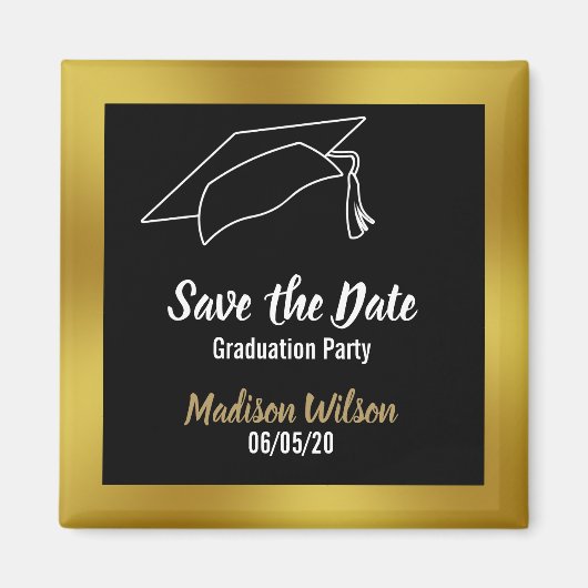 Zwart en Faux Gold Save the Date Graduation Party Magneet (Voorkant)
