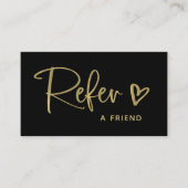 Zwart en Faux Gold Script en hart | Aanbevelingskaartje (Voorkant)