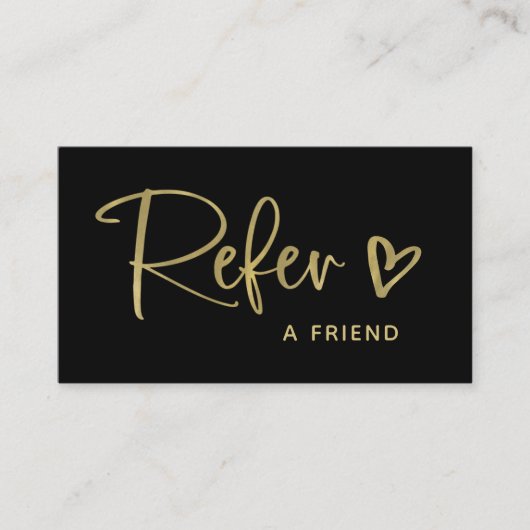 Zwart en Faux Gold Script en hart | Aanbevelingskaartje (Voorkant)