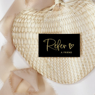 Zwart en Faux Gold Script en hart Aanbevelingskaartje