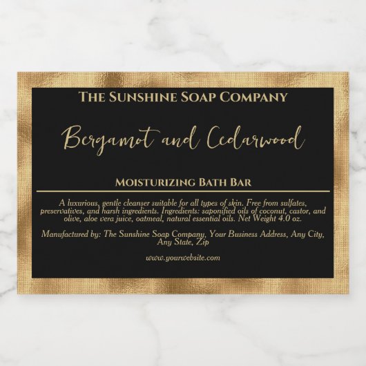 Zwart en faux goud waterdicht zeepdoosetiket voedselcontainer etiket (Enkel label)