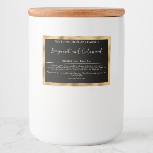 Zwart en faux goud waterdicht zeepdoosetiket voedselcontainer etiket (Voorkant)
