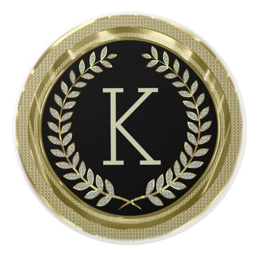 Zwart en Faux Goud Wit Glitter Krans Keramische Knop (Voorkant)