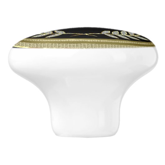 Zwart en Faux Goud Wit Glitter Krans Keramische Knop (Zijkant)