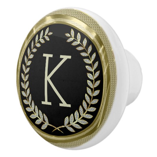 Zwart en Faux Goud Wit Glitter Krans Keramische Knop (Rechts)