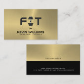 Zwart en faux gouden achtergrond fitness trainer visitekaartje (Voorkant / Achterkant)