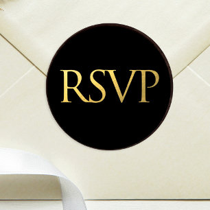 Zwart en Faux Gouden Folie RSVP Ronde Sticker
