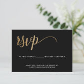 Zwart en Faux gouden script QR code bruiloft websi RSVP Kaartje (Staand voorkant)