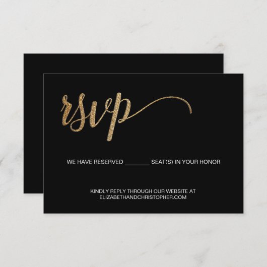 Zwart en Faux gouden script QR code bruiloft websi RSVP Kaartje (Voorkant / Achterkant)