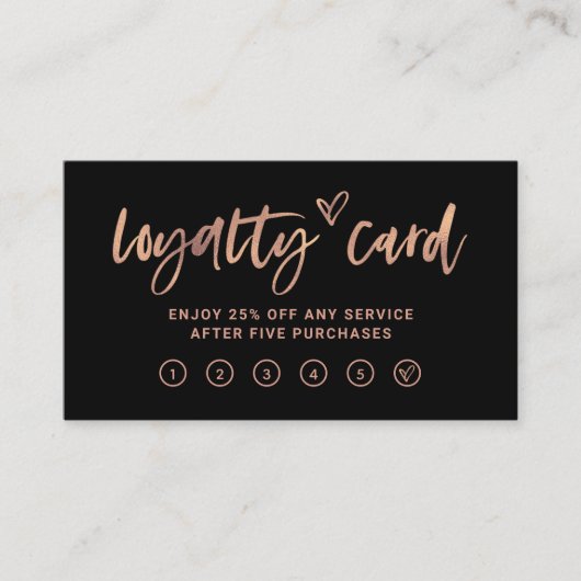 Zwart en faux Roos | Casual script en hart Klantenkaartje (Voorkant)