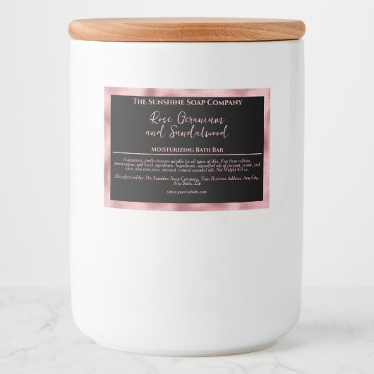 Zwart en faux roze folie waterdicht zeepdooslabel voedselcontainer etiket (Voorkant)